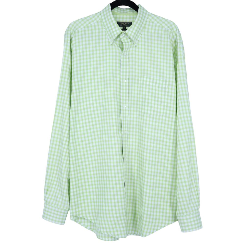 BOBBY JONES Gingham Button Down Dress Shirt Green and White Long Sleeve Men's XL